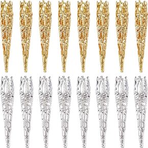 SUNNYCLUE 160Pcs Bead End Caps Cone Beads Cones Bulk Metal Iron Golden Silver Tibetan Long Filigree Hollow Flower Bead Caps Spacers for Jewelry Making Earring Necklaces Tassel DIY Crafts Accessories