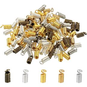 PATIKIL Cord End Caps, 100Pcs 4x9mm Metal Spring Coil End Tips Crimp Terminators Caps for Jewelry Making Bracelets Necklace DIY Crafting, Multicolored