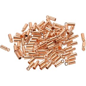 PATIKIL 100Pcs Cord End Caps 2.1mm End Cap Barrel Beads Kumihimo End Caps Brass for Leather Cord, Tassels, Jewelry Making 8mm Length Rose Gold