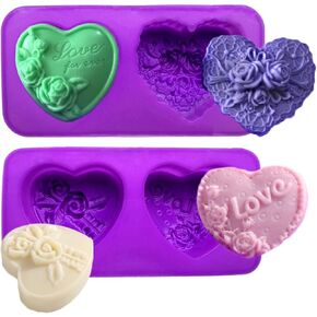Heart Silicone Soap Molds,4 Types Rose Heart Soap Silicone Mold,3D Flower Heart Silicone Molds,Heart Molds Soap Mold for DIY Chocolate Candy Resin Candle,Handmade Gift for Women's Day,Purple 1