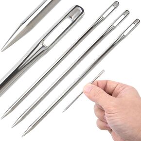 Isslly 3 PCS 4 Inch Sewing Needles, Stainless Steel Upholstery Needle, Large Eye Hand Sewing Needle, 3mm Thickness, Easy Threading Embroidery Needles