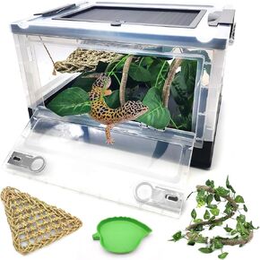 Hamiledyi Foldable Reptile Terrariums Kit, Gecko Tank Starter Kits Mini Transparent Habitat Cages for Lizard, Iguana, Snake, Bearded Dragon, Tortoise, Chameleon 15.6" x 11.6" x 9.4" Black