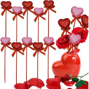 10 pcs Valentine Foam Hearts Picks Glitter Puffy Foam Hearts Stems Heart Shaped Sticks for Home Wedding Party Flower Bouquet Floral Picks Home Decorations