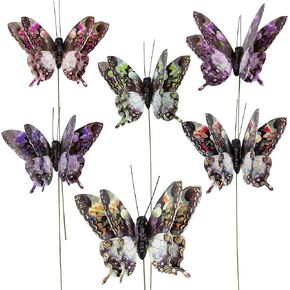 YCHTEWY-3D Paper Butterfly Pick Party Decoration Set with Wire, Set of 12, for Home Decor