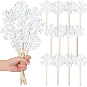 Vicenpal 24 Pcs Snowflakes Decorations Winter Snowflake Picks Wooden Snowflake Decorative Pick Rustic White Snowflake Pick for Floral Arrangements Snowflake Centerpiece for Home Vase Decor Crafts DIY in Kuwait