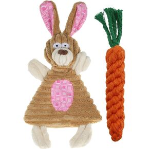 BoomBone Easter Dog Toys for Small Dogs 2 Pack, Carrot Dog Rope Toy and Bunny Crinkle Puppy Toy