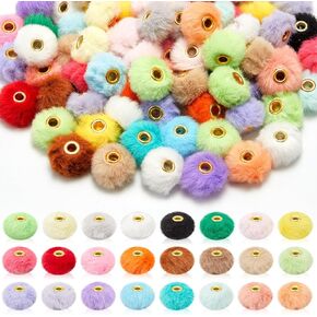Ferreve 200 pcs Faux Faux Fur Poms Beads Mixed Color Soft Puff Beads for Diy Abens Jewelry Ceychain keychain exclists (fuzzy)