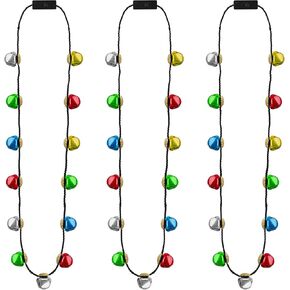 Christmas Light Necklace, 3Pcs Bells Light up Christmas Necklace, Jingle Bells Christmas Necklaces Women Men, 3 Modes Christmas Party Favors, Christmas Ugly Sweater Holiday Party Supplies Accessories