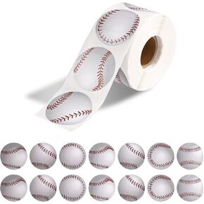 500pcs Baseball Stickers, 1.5in Self-Adhesive Baseball Water Bottle Helmet Decals, Sports Ball Sticker Labels Roll Small Envelope Gift Bag Seal for Kids Sports Baseball Theme Party Decoration