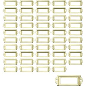 50Pcs Metal Label Holder,Office Library File Drawer Cabinet Card Tag Label Holder Metal Frame,2.36"x0.94" Imitation Gold