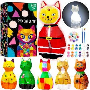 Goodyking Paint Your Own Cat Lamp Kit, DIY Cat Crafts Night Light, Painting Kit Arts & Crafts for Kids Ages 8-12, Art Supplies Birthday Easter Party Holiday Gift for Teens Girls Boys Age 3 4 5 6 7 8