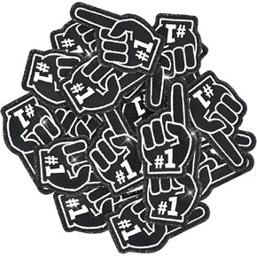 4 Pcs Game Day Patches Sports Fan Index Finger Number One Iron On Embroidered Patches for Clothes, Hat, Socks, DIY Accessories 3 x 1.6 inch (Black)
