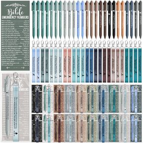 25 Set Christian Gift Bulk Christian Pens Bible Verse Silicone Keychains Bible Cards Scripture Emergency Numbers Bookmark Religious Study Supplies for Women Men Church Favors (Boho Color)