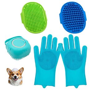 Dog Grooming Brush, 4PCS Dog Bath Brush | Dog Shampoo Brush | Dog Scrubber for Bath | Pet Grooming Gloves Dog Shower/Washing Brush Suitable for Short & Long Haired Dogs