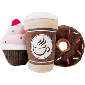 TONBO Sweet Treats Combo - Crinkle Plush Cute Dog Toys, Cupcake, Coffee, Donut (Sweet Treats Combo)