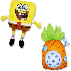 Spongebob Squarepants Official Merchandise | Squeaky Plush Toys for Dogs | 2-Pack Spongebob & Pineapple Toys with Squeaker & Treat Dispenser | Squeak, Play & Hide Treats