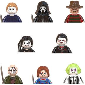8PCS/Set 1.8" Horror Movie Characters Mini Action Figures Building Blocks, Miniature Figurines Toys Cake Toppers (Halloween)