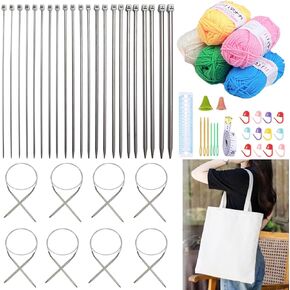 Weabetfu Knitting Needles Set,22 Pcs Single Pointed Knitting Needles Set and 8 Pcs Circular Knitting Needles Set Include Yarn with Canvas Bag,Knitting Needles for Beginners & Knitters