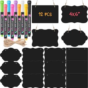 12 Pcs 4 x 6 Inch Acrylic Mini Chalkboard Hanging Sign with String 9 Pcs Liquid Chalk Markers for Party Buffet Wedding Birthday Kitchen Home Decoration