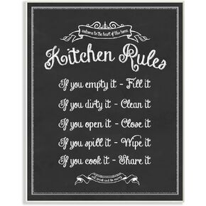 Stupell Industries Kitchen Rules Chalkboard Vintage Sign Wall Plaque, 10 x 15, Black