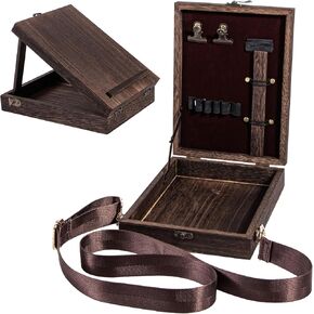 Writers Messenger Wooden Box with Hinged Lid Front Clasp,9.8"x7.5"x2.4", Multifunctional Retro Handmade Portable Artist Tool Storage Postman Sketch Art Easel for Painting, Gift Giving, Brown