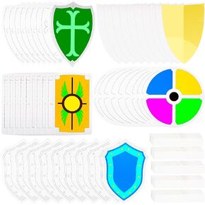 50 Pack Kids Paper Shields DIY White Shields Paper Knight Shields with Handle for DIY Craft Halloween Cosplay Party Supplies, 5 Styles