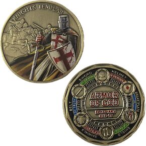 Knights Templar Put on The Whole Armor of God Challenge Coin Prayer Ephesians 6:13-17 Commemorative Coin - Antique Bronze
