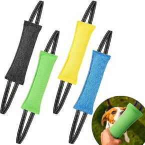 4 Pcs Dog Tug Toy with 2 Strong Handles Dog Toy Pillow Linen Material Good for Tug of War, Fetch, Pull of Training Fun Interactive Play for Puppy to Large,4 Colors