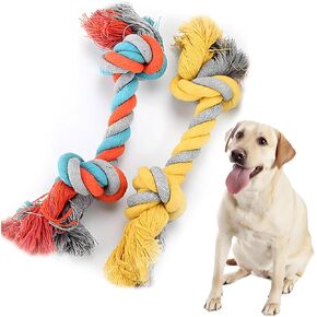 Luckitty 2 Pack 15.7 بوصة ألعاب حبل الكلاب لمضغات عدوانية كبيرة ، ألعاب مضغ الكلاب غير القابلة للتدمير ، تنظيف الأسنان ، البرتقالي الأصفر in Kuwait