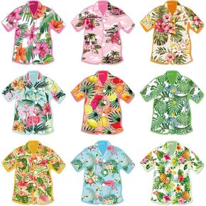 45Pcs Summer Cutouts Hawaiian Flower Shirt Paper Cut-Outs 9 Designs Tropical Beach Bulletin Board Decor with 100Pcs Glue Points for DIY Art Craft Wall Home Party
