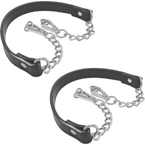 Luomorgo 2 Pcs Metal Chain Handles Strap, Black PU Leather Purse Strap Replacement, Long Handbags Chain Handles for Shoulder Bags, Clutch Purse DIY Crafts (Silver, 22.8" Length)