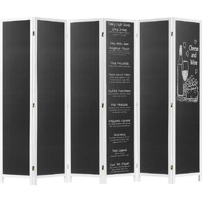 MyGift 6-Panel Folding Room Divider with Erasable Chalkboard Panels, Decorative DIY Design Semi Private Screen with Wood Frame, College Dorm Room Divider and Decor