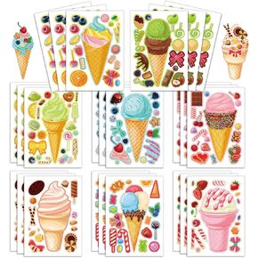 24 Sheets 8.3''×5.9'' Make Your Own Ice Cream Stickers for Toddlers Kids Party Favors, Make a Face Stickers for Kids Activities Supplies Crafts