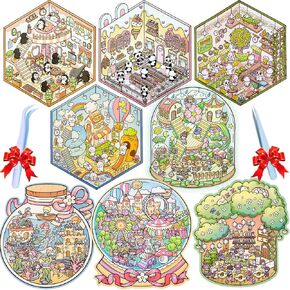 8 Sets Sticker Pack（500+）Scene DIY 3D Stickers, Reusable Sticker Book, Cute Sticker Sets for Free Combination, Cute Waterproof Stickers for All Places, Crafts Party Favors Goodie Bags Stuffer