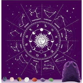 KNANA 9PCS Tarot Card Cloth - مجموعة قماش المخملية التارو ، كوكبة صن القمر نمط المذبح التارو القماش 19.7 بحلول 19.7 بوصة (أرجواني)
