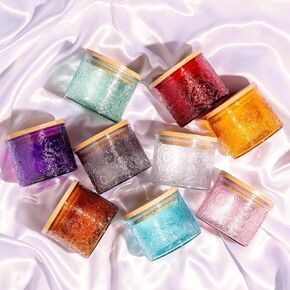 10 oz Embossed Glass Candle Container with Tin Lids and Labels, Candle Jars for Making Candles,Mandala Design - Pack of 9 (Multicolor)