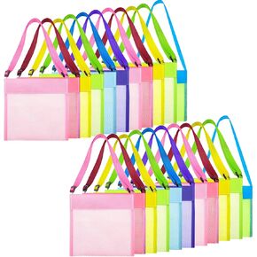 Jexine 50 Pack Kids Mesh Beach Bag Bulk Colorful Shell Collecting Bags Nylon Sand Toys Totes with Adjustable Straps Rock Collecting Bag for Holding Beach Toys Children' Toys Market Picnic (Classic)