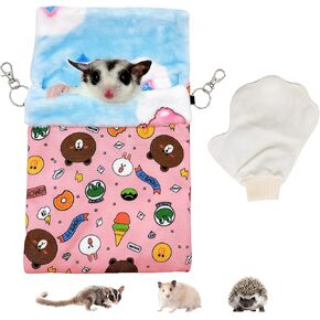 Sugar Gliders Sleeping Pouch Bag Hamster Cotton Hanging Flannel Warm Bed Hideout with Hooks Glove Small Pet Nest Bed for Chinchilla Squirrel Guinea Pig,Pink