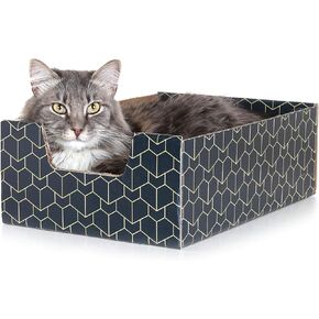 Lounger with Peek-a-Boo Cutout | Premium Corrugated Cardboard Cat Bed for Relaxation | Interactive Cat Box for Indoor Cats, Blue