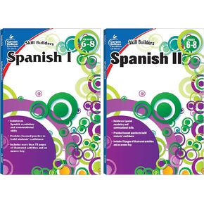Carson Dellosa Skill Builders Grades 6-8 Spanish Workbook Set, Spanish Vocabulary Builder for Kids Ages 11-14, 6th– 8th Grade Spanish Books, Learn Spanish Parts of Speech, Common Phrases, and More