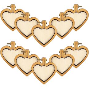 Framendino, 10 Pack Heart Shaped Mini Embroidery Hoop Wood Hoops Ring for DIY Frame Craft