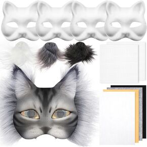 DIY Therian Mask Kit Blank Cat Mask with Felt Fabric Sheet Plush Faux Fur Eye Mesh for Therian Gear Therian Stuff in Kuwait