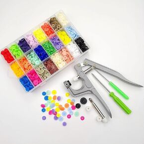 ZIRANSHU Snap-Fasteners Kit, 360 Sets 24- Colors T5 Colorful Plastic Invisible Buttons, Plastic Snaps Tool Kit with Metal Snap Pliers DIY Sewing Tools for Sewing, Clothing, Crafting, Diaper, Bibs