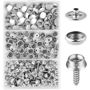 Hicdaw 152 PCS Silver Snap Fasteners Kit Stainless Steel Snaps Marine Fabric Base Components Button Snap Kit with 2 Retainer Tools for Boat Canvas, Clothing Leather