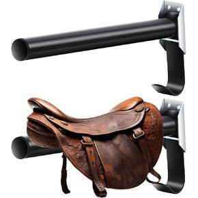 Abbylike 2 Pcs Folding English Saddle Rack Wall Mount Saddle Stand with Bridle Hook Portable Saddle Pad Rack, Fit English Saddle Bar Horse Tack Storage for Dressage Home Horse Blanket Stall Accessory