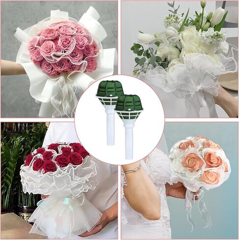 SNAIL GARDEN 2PCS Wedding Bouquet Holders,Bouquet Holder for Artificial Flowers for Celebrations, Anniversaries with 4.4 Yards White Pearl Edge Bouquet Packaging Paper and 2.2 Yards White Ribbon in Kuwait