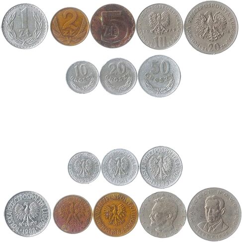 Set of 8 Coins from Poland. 10, 20, 50 GROSZY, 1, 2, 5, 10, 20 ZLOTYCH. 1957-1985 in Saudi Arabia