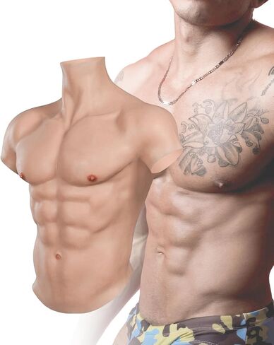 بدلة عضلات من السيليكون من KUMIHO، لوحة صدر واقعية للرجال، ياقة عالية، صدر ABS مزيف ممتاز لحفلات الهالوين المتحولين جنسيًا in Kuwait