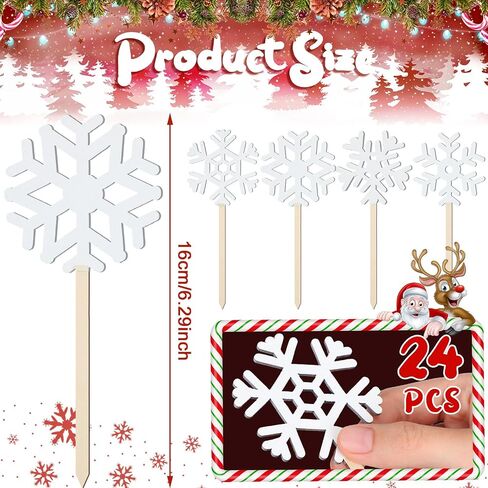 Vicenpal 24 Pcs Snowflakes Decorations Winter Snowflake Picks Wooden Snowflake Decorative Pick Rustic White Snowflake Pick for Floral Arrangements Snowflake Centerpiece for Home Vase Decor Crafts DIY in Kuwait