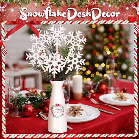 Vicenpal 24 Pcs Snowflakes Decorations Winter Snowflake Picks Wooden Snowflake Decorative Pick Rustic White Snowflake Pick for Floral Arrangements Snowflake Centerpiece for Home Vase Decor Crafts DIY in Kuwait